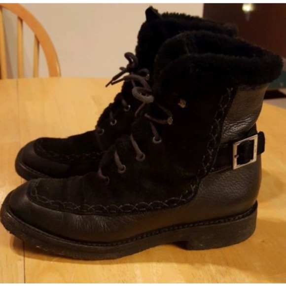 Bally Shoes - BALLY 37.5 / 7 Black Leather Suede Fur Ankle Boots